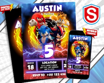 Sonic Birthday Invitation: Editable Hedgehog Party Template (Canva Template)