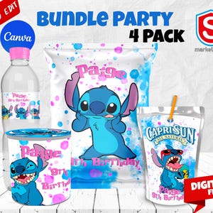 Stitch Birthday Party Bundle: Capri Sun, Chip Bag, Water Bottle Labels (Digital File)