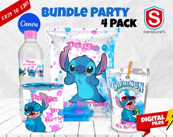 Stitch & Angel Birthday Party Bundle - Party Treats - Chip Bag - Capri Sun labels - Water Bottle Labels - Personalized - DIGITAL FILE