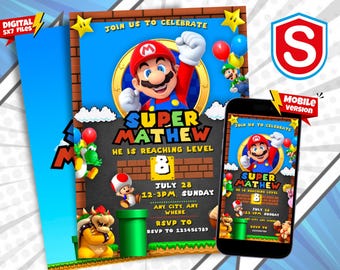 Editable Super Mario Birthday Invitation Template (Digital Download, 5x7&quot; PDF/JPEG Canva File)