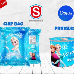 Pacchetto personalizzato per la festa di compleanno di Frozen: sacchetto di patatine, Capri Sun, etichette per bottiglie d'acqua (file digitale) immagine 2