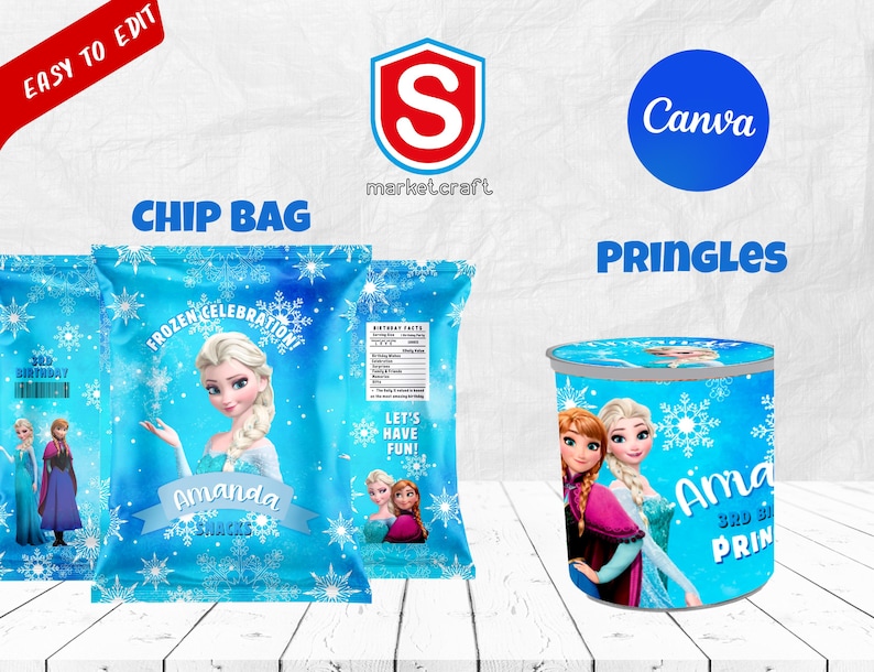 Pacchetto personalizzato per la festa di compleanno di Frozen: sacchetto di patatine, Capri Sun, etichette per bottiglie d'acqua (file digitale) immagine 2