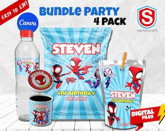 Spidey Birthday Party Bundle: Editable Chip Bag, Capri Sun & Water Bottle Labels (Digital File)