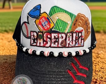 Baseball collage trucker hat for women