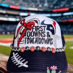 Texans Football Trucker Hat: Navy & White, Beaded Hat Chain