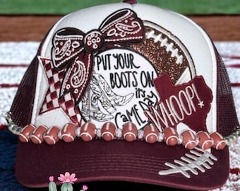 Aggie Football hat, Whoop, Texas A&M, Aggie school spirit, alumni gift, Go Aggies, Aggie&#39;s lover gift, put your boots on it&#39;s game day,