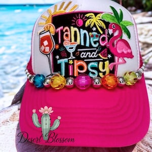 Tanned and Tipsy Hot pink Otto trucker hat for women, high-profile, beach hat, vacation, summer, pool