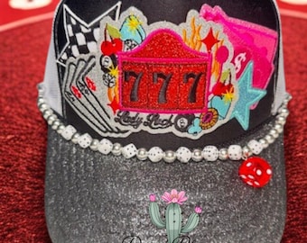 Lucky Girl Hat | Pink Trucker Hat | Casino Vegas Trucker  display picture 3