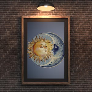 Celestial Sun and Moon Digital Wall Art Print - Abstract Sky Decor
