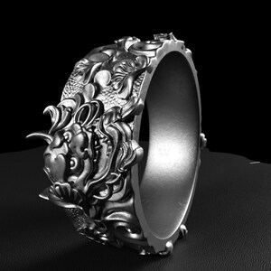 Oni Demon Ring, Japanese Devil Mask Ring, Gothic Samurai Jewelry, 925 Sterling Silver Statement Ring, Handmade Mythology Gift for Him