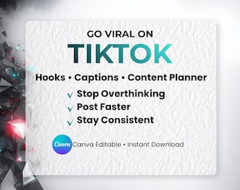 TikTok Content Ersteller Paket, Viral Hooks, Bildunterschriften, Planer (Canva Template)