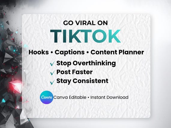 TikTok Content Creator Pack, Viral Hooks, Captions, Planner (Canva Template)