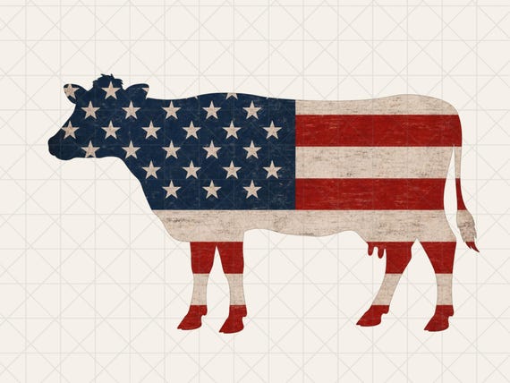Patriotic Cow PNG, American Flag Sublimation Design, 1776 2026 Farmhouse PNG, Instant Download