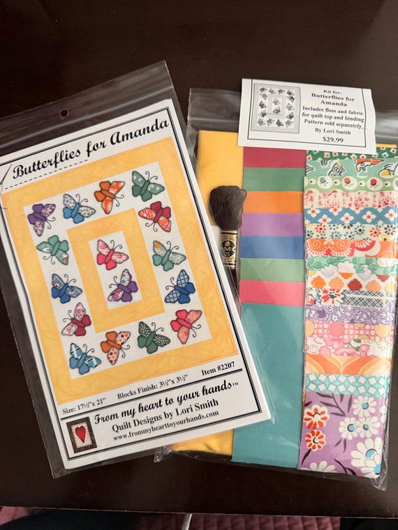 Butterflies for Amanda Quilt Kit | Lori Smith Folk Art Appliqué Wall Hanging Project