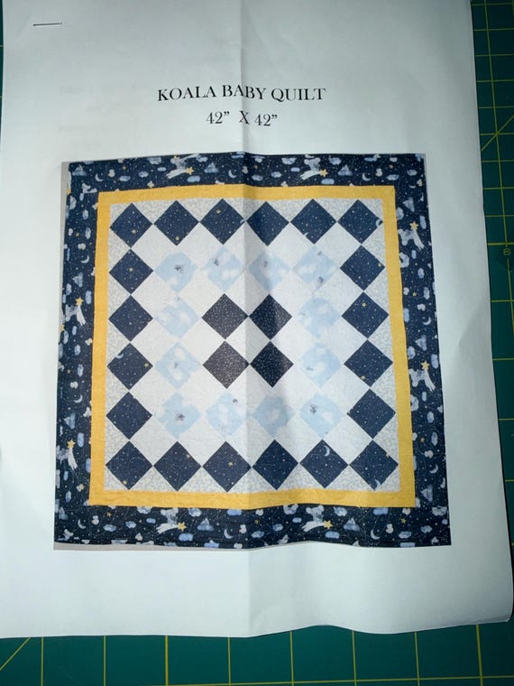 Koala Baby Quilt Kit | Navy Blue Gold Nursery Quilt (42" x 42")
