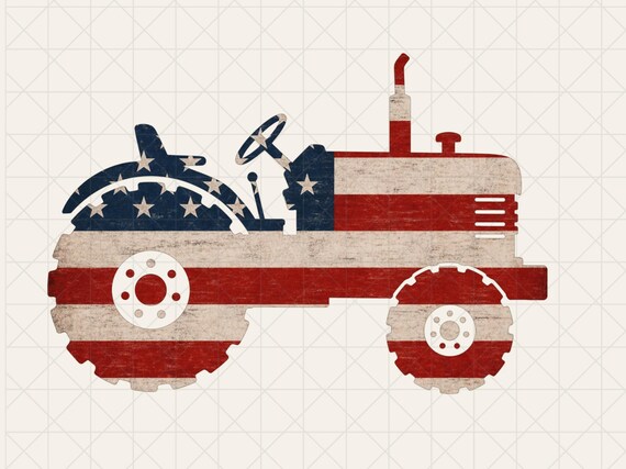 Patriotic Tractor PNG, American Flag Sublimation Design (Instant Download)