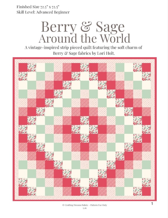 Berry & Sage Around the World Quilt Pattern – Vintage Strip Pieced (PDF)