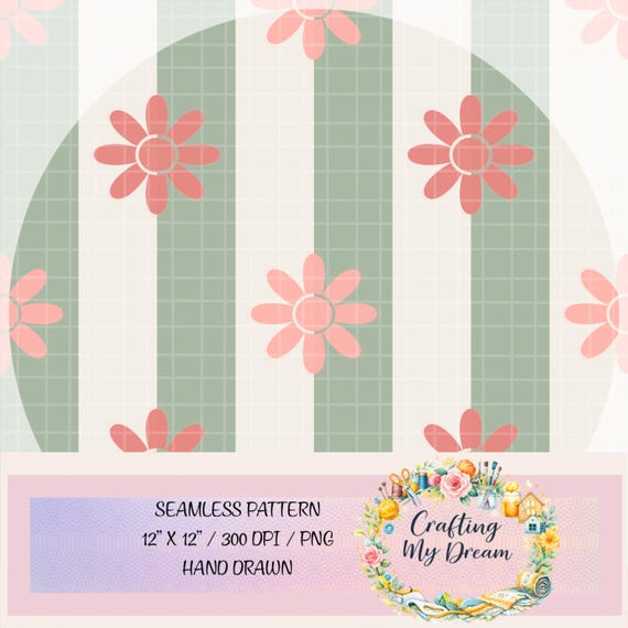 Cottage Daisy Seamless Pattern Bundle | Sage Green Floral Digital Paper (4 Patterns)