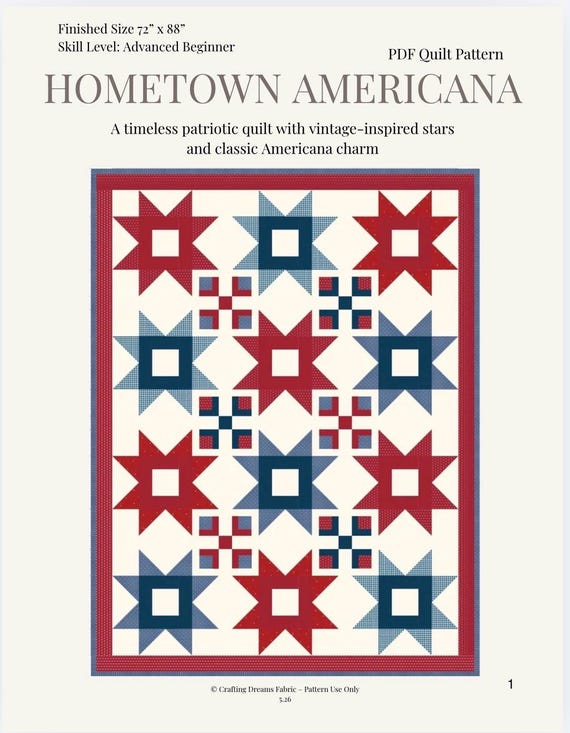 Hometown Americana Quilt Pattern | Patriotic Stars, Farmhouse Style (PDF Download)