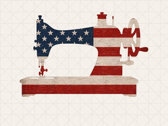 Patriotic Sewing Machine PNG, American Flag Sublimation Design (Instant Download)