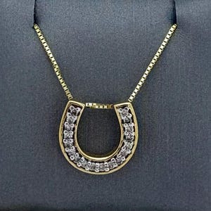 solid 10k yellow gold and natural diamonds ladies horseshoe necklace