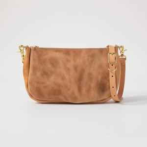 Handmade Leather Crossbody Bag: Distressed Tan Shoulder Purse