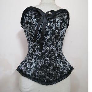 Classic Black Corset with Shimmering Silver Scrollwork