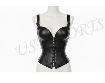 Hand made faux leather corset with adjustable straps and a lace-up front clubwear