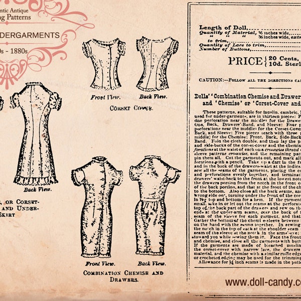 1880s Dolls' Undergarments pattern - Digital Download