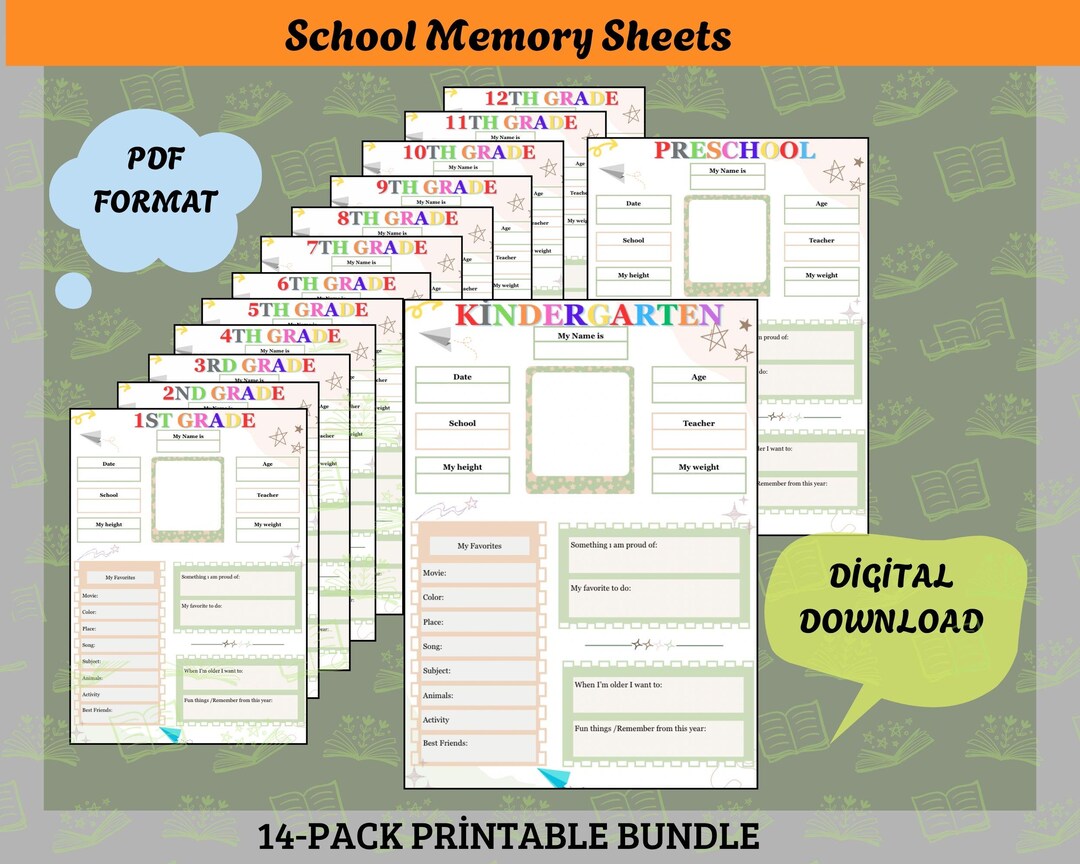 School Memory Box Printable Bundle | Kids Keepsake Interview Sheets ...