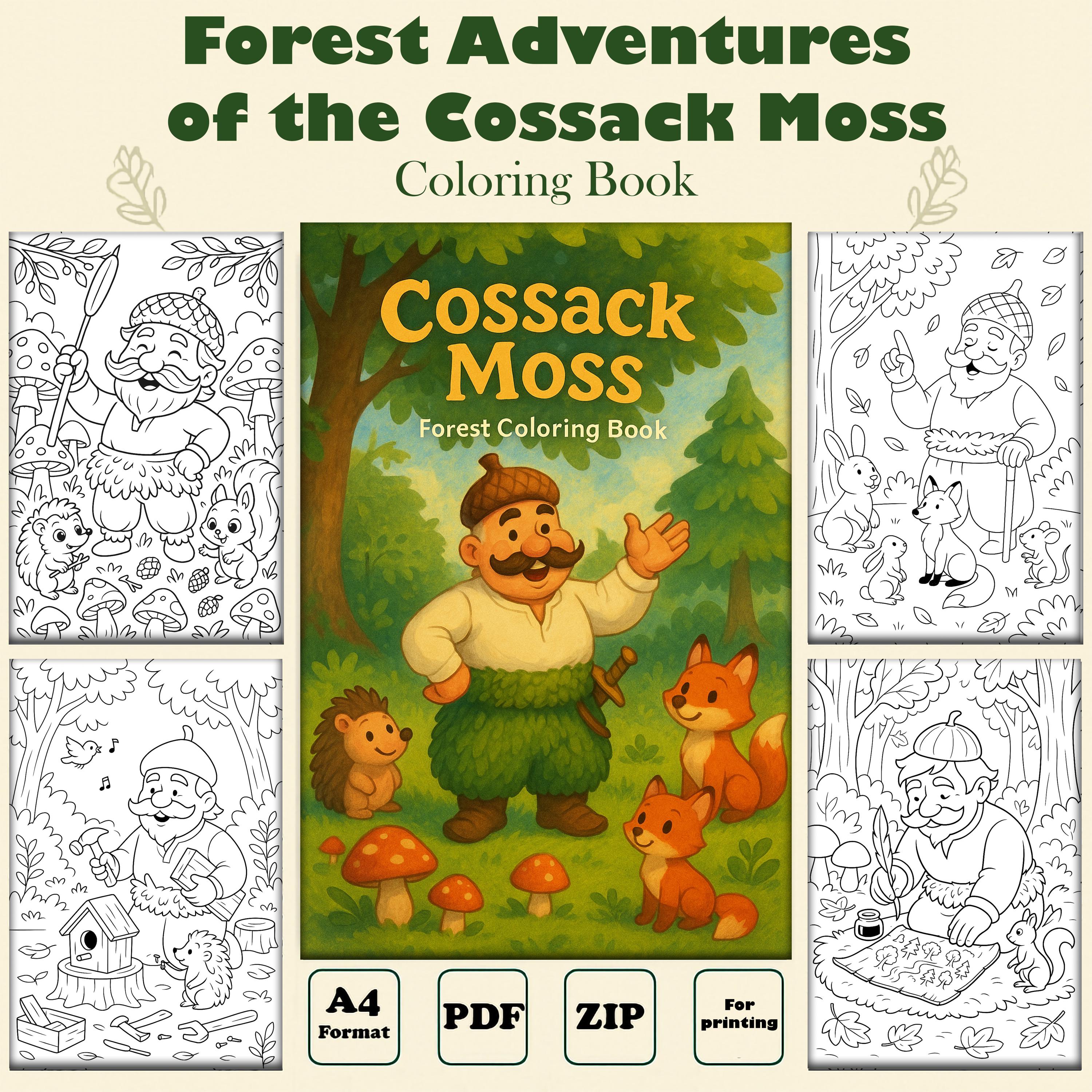 Printable Forest Coloring Book Coloring Pages for Kids Forest Adventures of the Cossack Moss 12 A4 Pages Digital Download PDF ZIP For Print