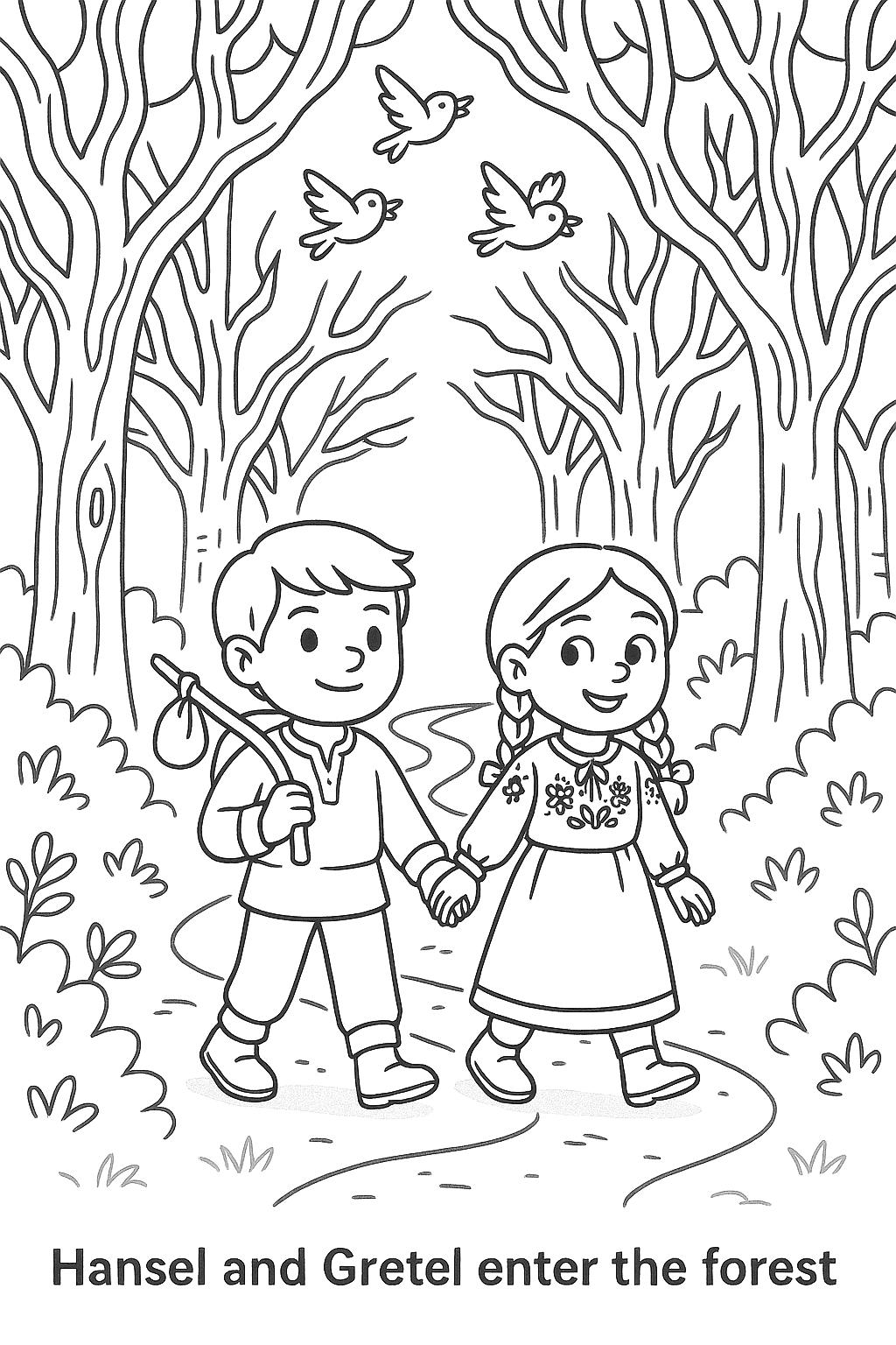 Hansel Drawing Hansel and Gretel Coloring Book – 13-page Fairytale PDF for Kids ...