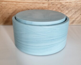 Handmade Eco-Resin Pot with Lid: Marbled Sea Mist Blue