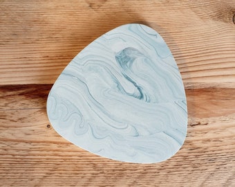 Handmade Eco-Resin Coaster Tray: Marbled Sea Mist Blue or Rainbow Terrazzo