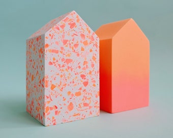 Paperweight Little House Ornament - handmade from eco resin, sunset ombre or sunset mini terrazzo speckle