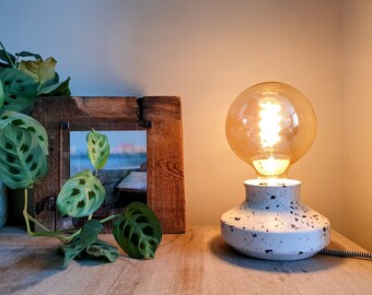 Decorative Table Lamp - handmade from eco resin, crushed mussel shell terrazzo