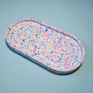 Oval Tray - handmade from eco-resin, rainbow terrazzo speckle