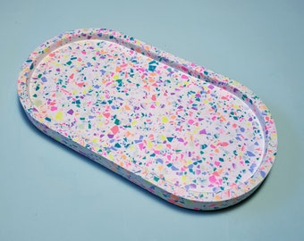 Oval Tray - handmade from eco-resin, rainbow terrazzo speckle
