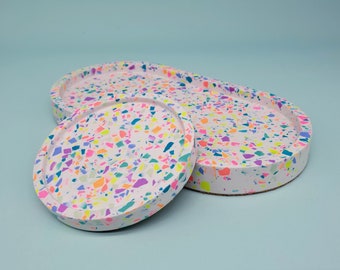 Mini Coaster - handmade from eco-resin, rainbow terrazzo speckle