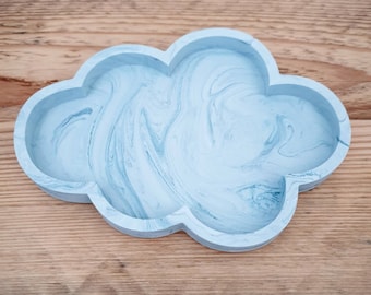 Cloud Trinket Tray - handmade from eco-resin, marbled sea mist blue, eco friendly