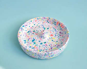 Incense Holder - handmade from eco resin, rainbow mini terrazzo speckle