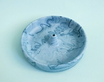 Incense Holder - handmade from eco resin, sea mist marble