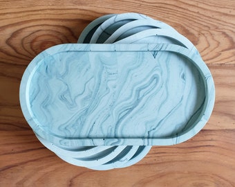 Oval Tray - handmade from eco-resin, marbled sea mist blue, eco friendly