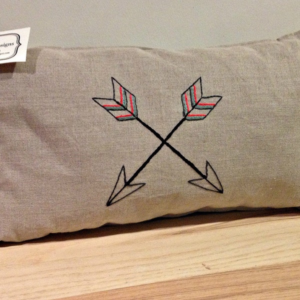 Hand Embroidered Decorative Pillow with Crossed Arrow Motif