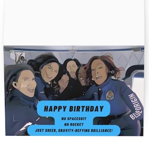 Cartão de aniversário engraçado "Tema espacial Blue Origin"