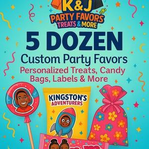 5 Dozen Custom Party Favor Package | Large Event Set | Personalized Candy, Water Bottles & Snacks