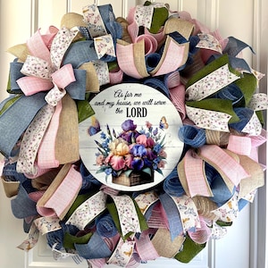 Brand New Designed Wreath, Bless Your Family, Quality Custom Front Door Welcome, As for me & my house- we will serve the Lord. Joshua 24 15