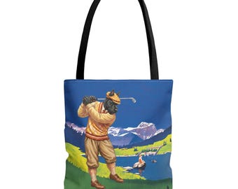Torba typu tote Crans Switzerland, plakat z motywem golfa alpejskiego w stylu vintage, torba podróżna z motywem szkockiego teriera, sztuka ze szwajcarskich Alp