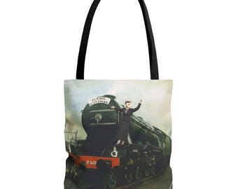 Torba typu tote Flying Scotsman | Sztuka w stylu vintage z parowozem | Prezent dla szkockiego teriera | Miłośnik kolei