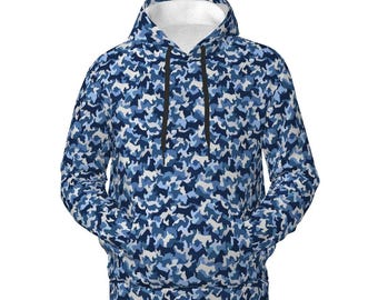 Blue Scottie Camo Men's Hoodie – Scottish Terrier All-Over Print Pullover